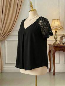 Rometta Blusa Para Mujer De Talla Grande Con Encaje Y Espalda Abierta - Negro - Ver 3