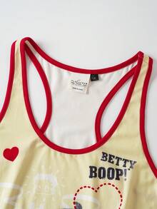 Betty Boop x SHEIN Women's Cartoon Print Tank Top & Shorts Pajama Set - Yellow - View 3