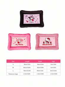 HELLO KITTY AND FRIENDS | PETSIN 1個可愛小貓玫瑰印花寵物窩附蝴蝶結，惡魔小貓與大耳小貓字母印花，配色拼接柔軟透氣防滑寵物床，適合居家、旅行，生日或週年紀念的舒適禮物 - 彩色 - 查看 5