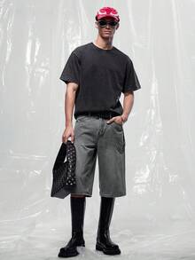 IRON GLYPH Men's Casual Washed Loose Wide Leg Denim Shorts - Grey - View 6