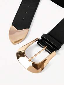 Opalesca Metal Buckle Elastic Belt Summer, School Fall, Autumn, Halloween - Black - View 4