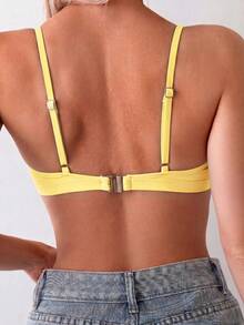 SHEIN Swim 純色海灘俱樂部度假泳衣上衣 奶油黃 夏季性感熱帶派對 - 黃色 - 查看 2