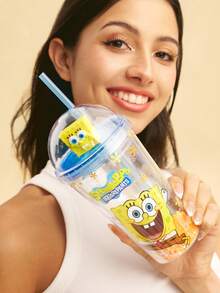 SpongeBob SquarePants | SHEIN Vaso con pajita translúcido de 480ml - Amarillo - Ver 2