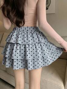 K-Vae Polka Dot Skirt Women Spring Summer Cake Everyday Holiday College Grey Cute Daily Date Y2k - Grey - View 2