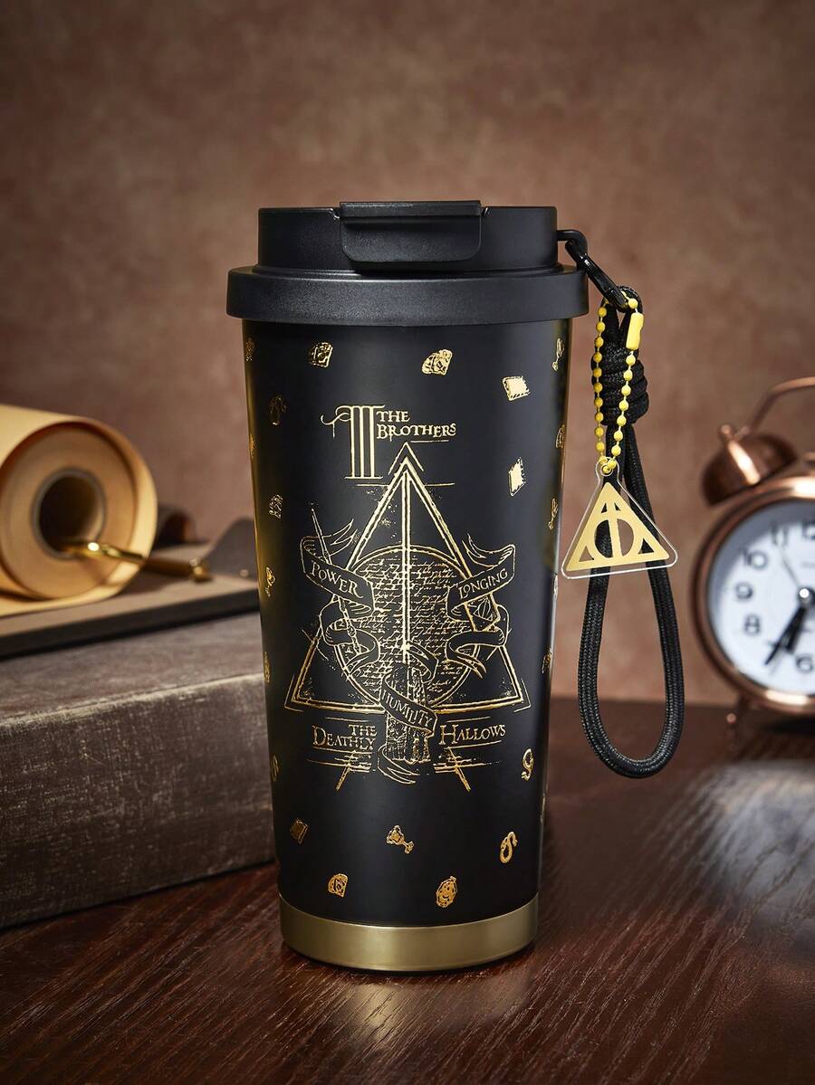 HARRY POTTER X SHEIN 500ml /16 Oz 真空保溫不鏽鋼杯,1個防漏蓋,適用於熱飲/冷飲,適用於大多數杯架 - 黑色 - 查看 1