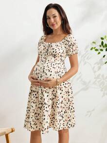 SHEIN Maternity All-Over Print Front Tie Short Sleeve Casual Dress - Multicolor - View 6