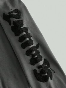 ÉpureWay 男士字母印花长袖口袋休闲连帽衫 纽约街头风连帽衫 印花袖连帽衫 男士连帽衫 灰色 - 深灰色 - 查看 3