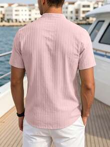 VENTUSAIL Men's Solid Colour Casual Short-Sleeve Shirt, Summer Vacation, Vintage Style For Men - Pink - View 2