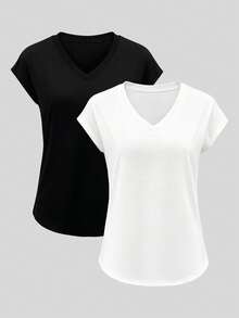 Louniche 夏季新款簡約度假穿搭 2件套 女款短袖 T-shirt - 黑與白 - 查看 5