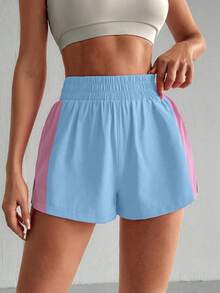 SHEIN Sovereign Charm 女款彈性腰拼色休閒百搭日常旅行運動短褲 - 彩色 - 查看 3