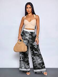 SOLERSUN Sexy And Elegant Women's Beach Vacation Vacation Spring/Summer Art Print Oil Painting Trousers Black And White - Black - View 8