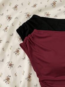 SHEIN 青少年女孩黑白針織休閒抓皺不對稱肩修身腰短版百搭T恤 2件組，買1送1 - 彩色 - 查看 7