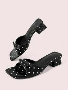 CUCCOO DOLLMOD Women's Shoes, Polka Dot Thick Heel, Black, Square Toe Bow Sandals, Casual And Comfortable Slippers In Summer - Black - View 3