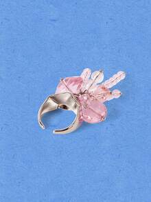 Popjeli Silver Open Ring Girl Heart Pink Beaded Flower Ring Niche Design Sweet And Cool Style - Pink - View 10