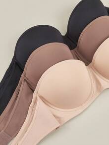 Bralution 3-Pack Multi-Color Strapless Bras, Black, Deep Nude & Beige, Underwire Molded Cup, High-Support Push-Up Balconette - Multicolor - View 6