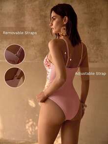 MOTF PREMIUM EXQUISITO TRAJE DE BAÑO DE UNA PIEZA CON ESTAMPADO FLORAL PARA MUJER PARA VACACIONES EN LA PLAYA - Rosa Pálido - Ver 3