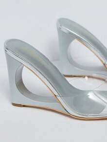 MUSERA Metallic Cut Out Wedge Perspex Strap Heeled Sandals Spring Summer Vacation Sexy Holiday Accessory Festival Ibiza Elegance - Silver - View 6