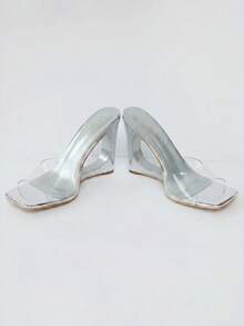 MUSERA Metallic Cut Out Wedge Perspex Strap Heeled Sandals Spring Summer Vacation Sexy Holiday Accessory Festival Ibiza Elegance - Silver - View 7