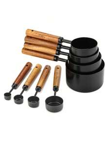 4/8pcs Measuring Cup And Spoon, Stainless Steel Measuring Cup And Measuring Spoon Set, Acacia Wooden Handle Stainless Steel Measuring Cup For Dry Goods And Liquid Ingredients, Baking Tools DIY, Seasoning Spoon Take Powder Spoon Coffee Spoon - Multicolor - View 7