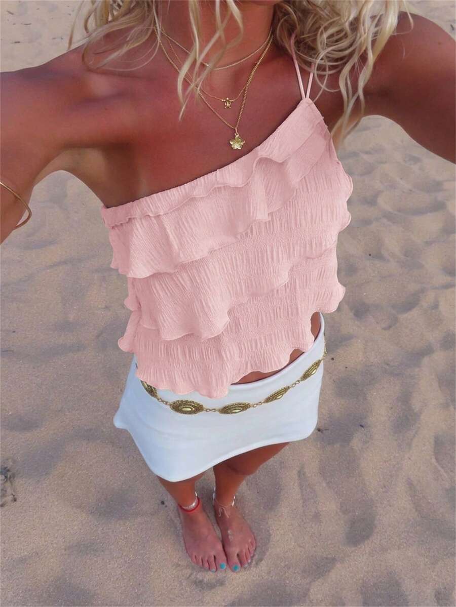 Aloruh 女款優雅水母貝殼杯歐根紗抹胸上衣 - 粉色 - 查看 1