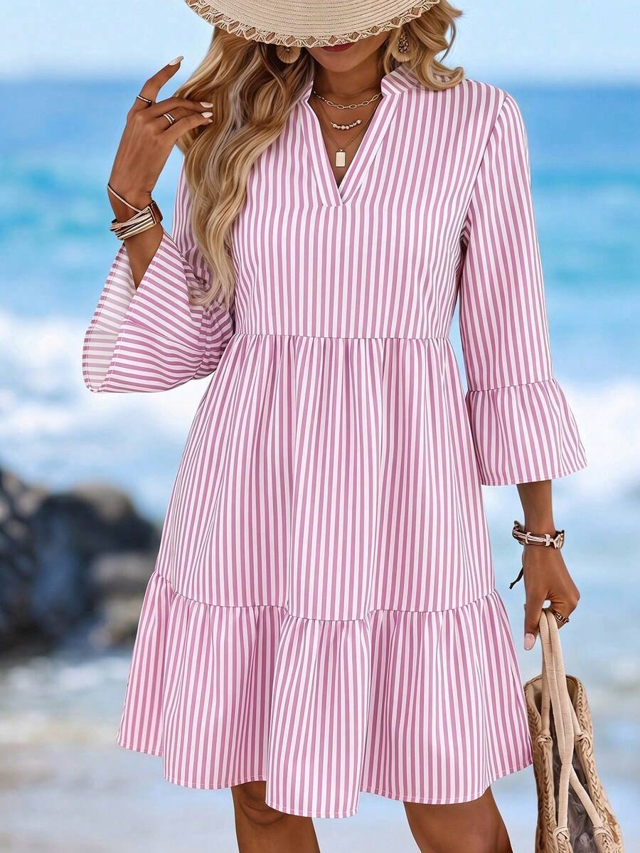 SHEIN LUNE Casual Simple Floral Pattern Women's Short Dress Suitable For Summer - Pink - View 1