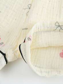 Conjunto de ropa de estar en casa de doble capa de hilo de algodón con estampado de lazos de cereza, suave & cómodo - Albaricoque - Ver 3