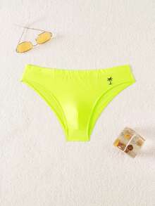 ZELFYO Bañador tipo slip para hombre con estampado de palmeras para vacaciones en la playa - Amarillo - Ver 3