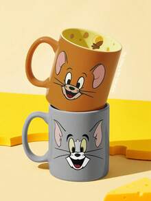 TOM & JERRY X SHEIN 卡通貓鼠陶瓷馬克杯，13.53oz/400ml 創意咖啡杯，內壁印有起司圖案，適合粉絲、居家、辦公室及送禮 - 暖棕色 - 查看 5