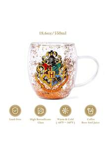 HARRY POTTER X SHEIN 1個 8.8oz/260ml 徽章圖案高硼矽雙層玻璃馬克杯，咖啡杯，耐冷耐熱，適用於牛奶、果汁、咖啡、氣泡水等，魔法學院 - 無色 - 查看 3