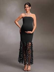 Cheriluna Maternity 性感優雅黑色抹胸貼身洋裝，適合家庭聚會、派對、假期、生日派對及其他場合 - 黑色 - 查看 5