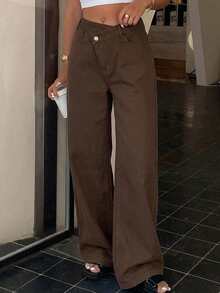 DAZY Women's Loose Casual Cat Whisker Korean Style Wide Leg Jeans Fall - Coffee Brown - View 3