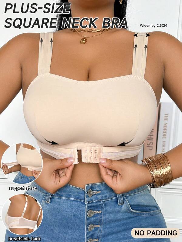 SHEIN 1 pieza Sujetador cómodo con tirantes anchos y cierre delantero