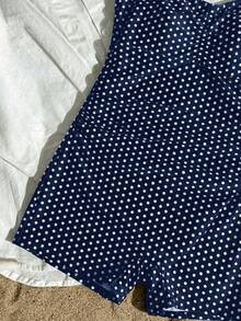SHEIN 青少年女孩黑色一件式掛脖抓皺泳衣，極簡修身泳裝 - 藏蓝色 - 查看 2