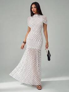 SHEIN Tall Summer Elegant Polka Dot Print Dress - White - View 6