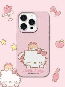 HELLO KITTY AND FRIENDS | SHEIN HelloKitty 全角色與反派彩色貼紙拼貼印花 粉色邊框皮革紋理手機殼 防震防摔 全包覆保護殼 適用 iPhone 17 Pro Max 16 15 14 13 12 Pro Max Plus Y2K 復古美學 可愛少女風 Ins 高顏值手機殼 - 彩色 - 查看 2
