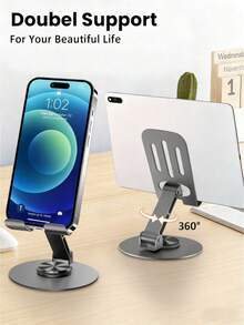 1Pc Foldable Phone Stand, Universal 360° Rotatable Adjustable Aluminum Alloy Desktop Phone Holder Base, Pocket Size, Portable Essential Accessory For Travel & Office Use - Multicolor - View 3