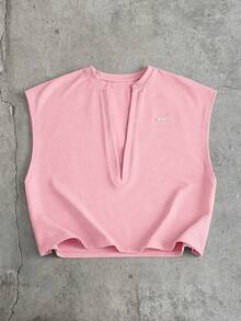 AXEPEAK Men's Metal Letter Patchwork Deep V-Neck Casual Tank Top - Pink - View 4