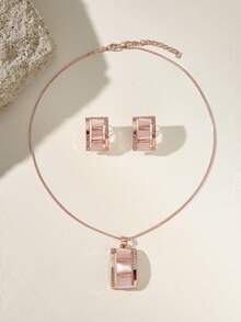 Opalesca 3pcs Rhinestone Decor Jewelry Set - Rose Gold - View 3