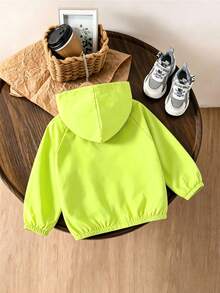 SHEIN Genkimix Kids 1件男童休閒極簡街頭連帽長袖外套，時尚休閒設計，適合夏季穿著，適合4-7歲男孩日常穿著，適用於運動、外出、學校及開學季 - 綠色 - 查看 2