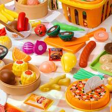 Kids Pretend Play Cutting Fruit & Vegetable Toy, Kitchen Food Vegetable Pizza Playset - Multicolor - View 6