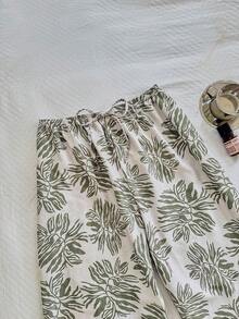 Napfluff CURVE Napfluff CURVE Casual Olive Green Broad Leaf Print Plus Size Lounge Pants - Olive Green - View 3
