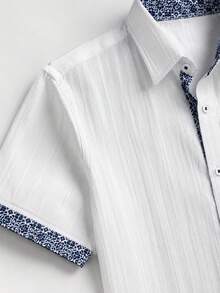 Manfinity Bizformal Men's Business Casual Light Color Patchwork Short Sleeve Shirt - White - View 6