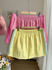 SHEIN Tween女孩彩色夏季對比色膠帶短褲，2件套，返校季 - 彩色 - 查看 8