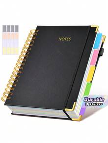 Retro A5 Spiral Notebook, 300 Pages PU Hardcover, 100gsm Lined Paper. Equipped With Dividers & Tabs For 5 Subjects, Perfect Student Planner, Journal For School, College & Office Use - multicolor - View 1