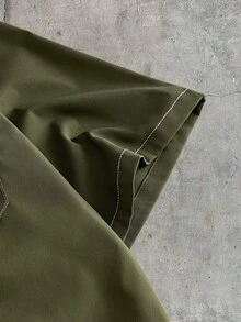 AXEPEAK Conjunto de camisa y pantalones cortos con estampado de letras para hombre - Verde militar - Ver 10