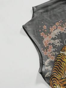 ROMWE 新款中式風格深色辣妹虎龍性感網紗上衣女款 - 黑色 - 查看 4