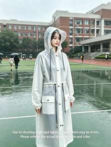 SHEIN 时尚雨衣加厚防水雨衣女士雨衣户外防水雨衣旅游徒步旅行雨披雨衣连帽雨衣 - 白色 - 查看 2