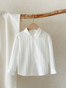 LMoss Kids Kids Young Boy Woven Solid Color Loose Casual Shirt - White - View 3