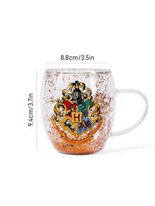 HARRY POTTER X SHEIN 1個 8.8oz/260ml 徽章圖案高硼矽雙層玻璃馬克杯，咖啡杯，耐冷耐熱，適用於牛奶、果汁、咖啡、氣泡水等，魔法學院 - 無色 - 查看 7