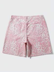 ROMWE MEN Street Life Shorts de mezclilla con estampado de leopardo, bolsillo y strass para hombre - Multicolor - Ver 2